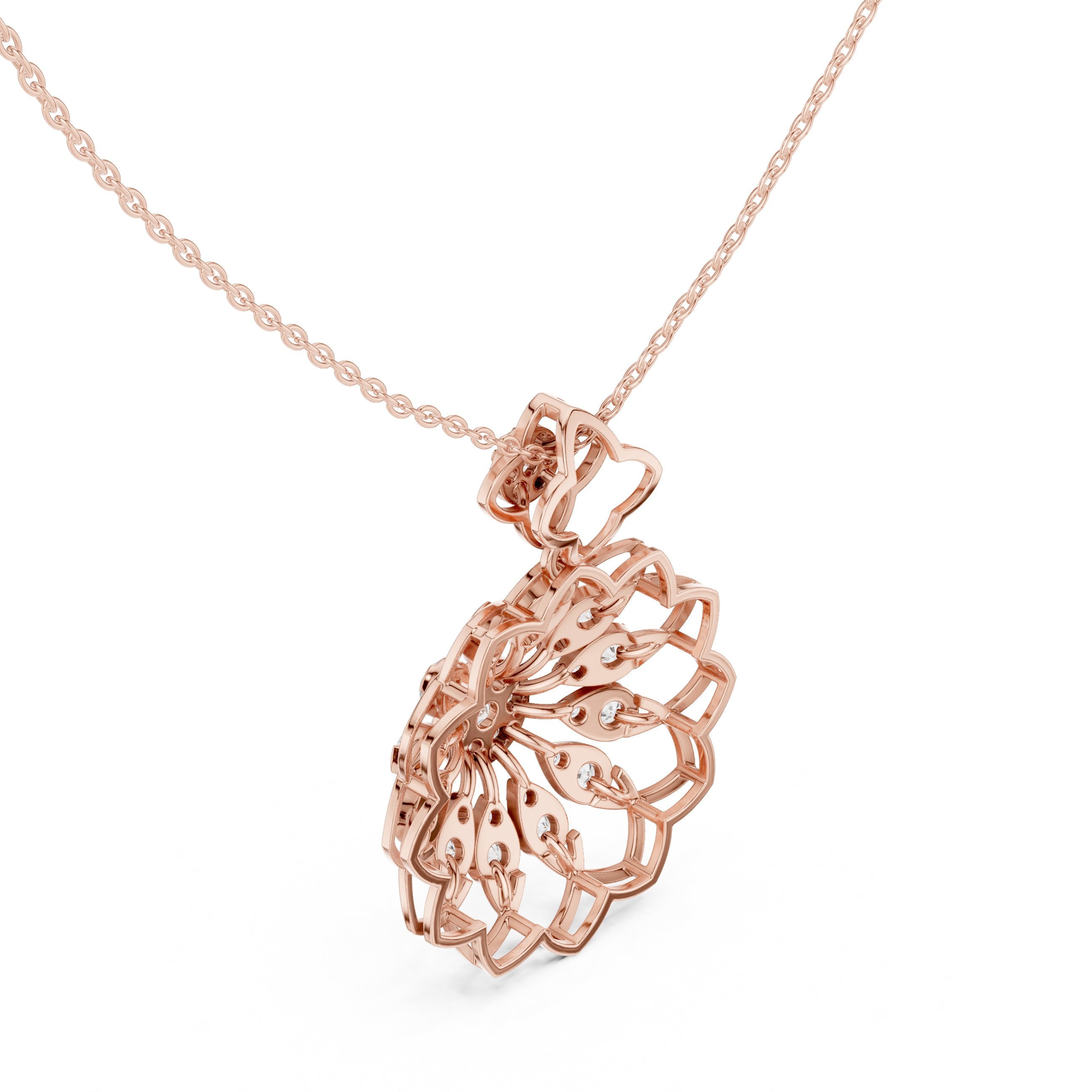 Dahlia Halo Diamond Pendant in Rose Gold - VYKA Diamonds