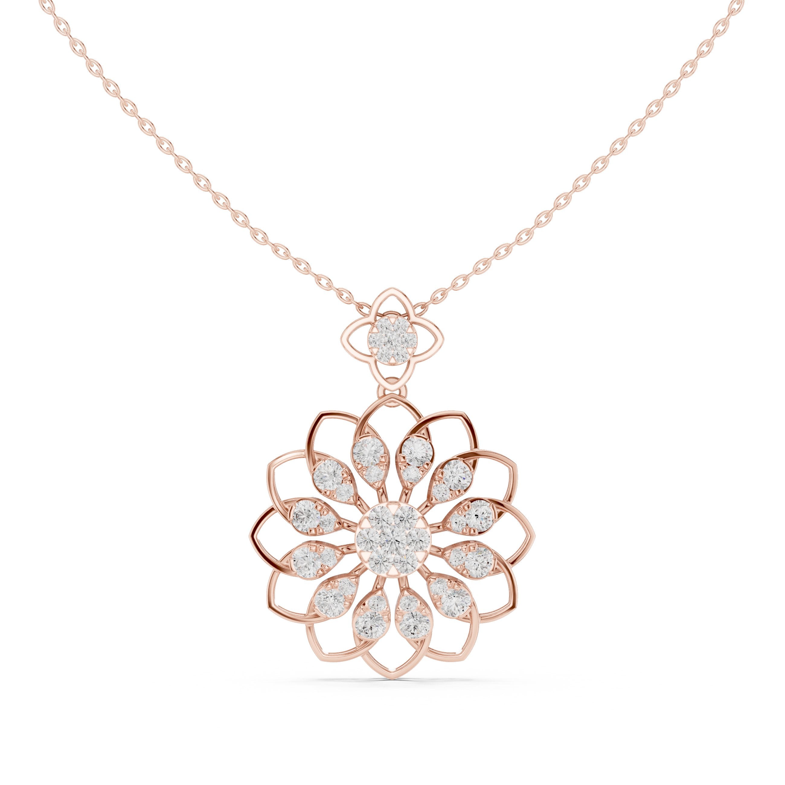 Dahlia Halo Diamond Pendant in Rose Gold - VYKA Diamonds