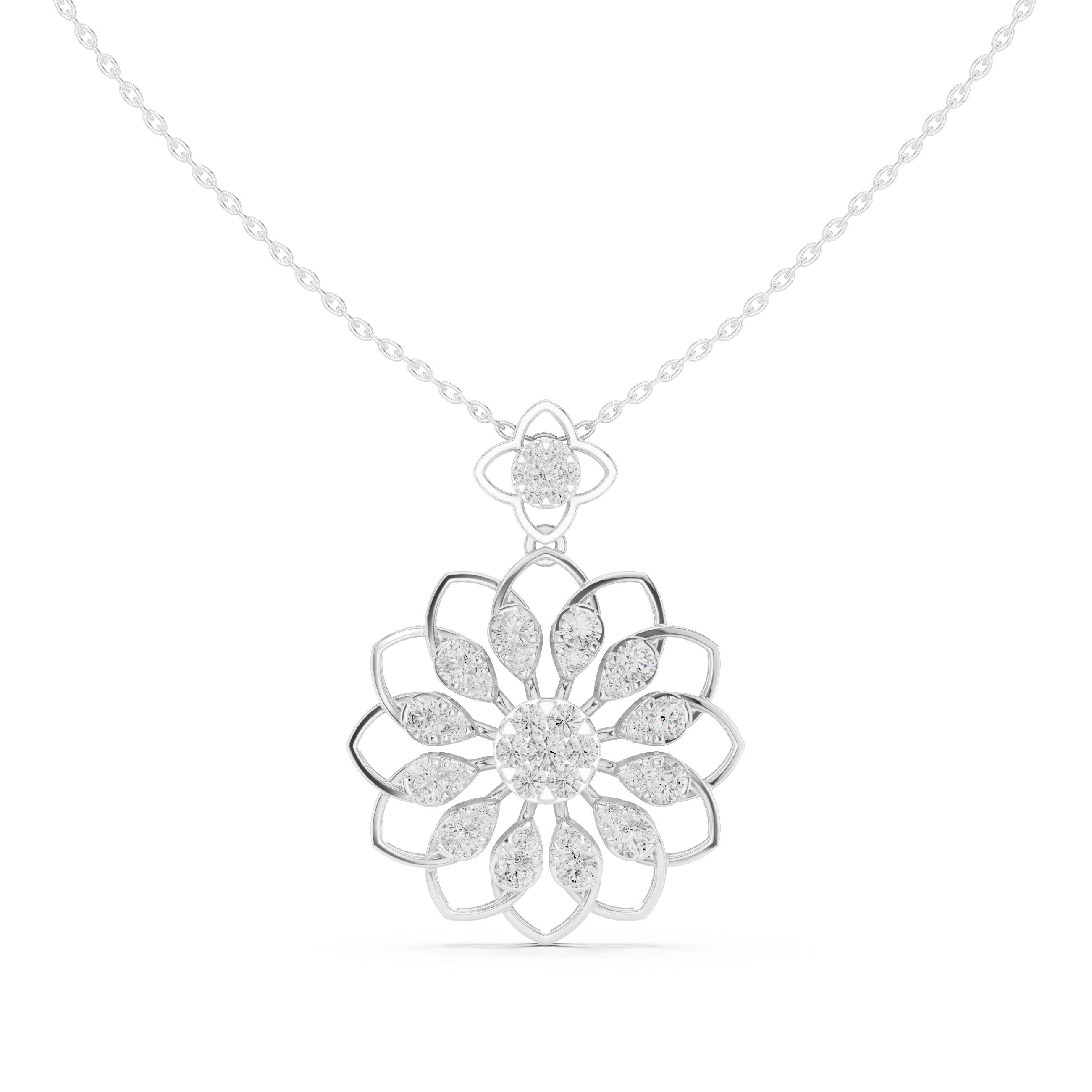 Dahlia Halo Diamond Pendant in White Gold - VYKA Diamonds