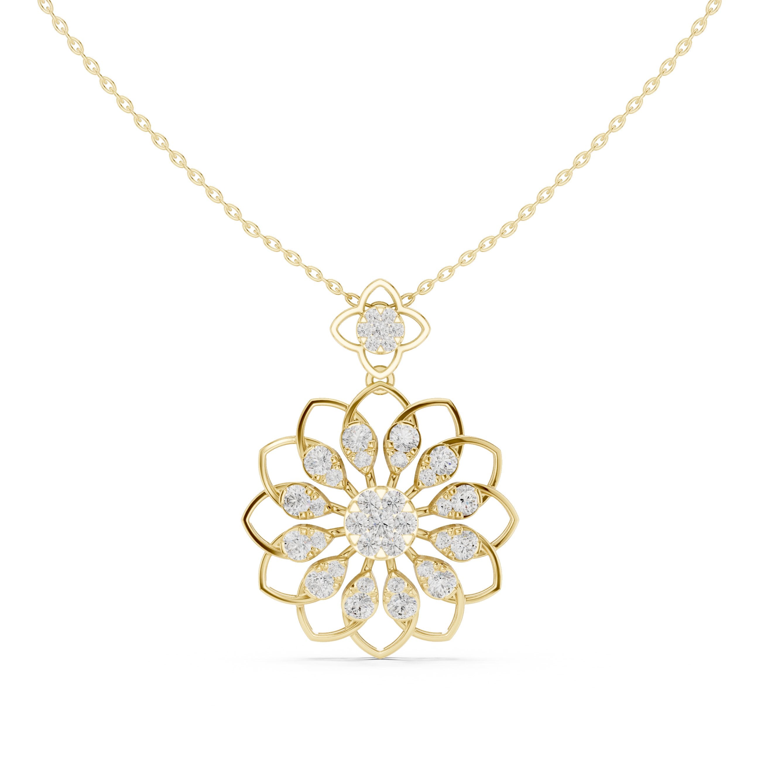 Dahlia Halo Diamond Pendant in Yellow Gold - VYKA Diamonds