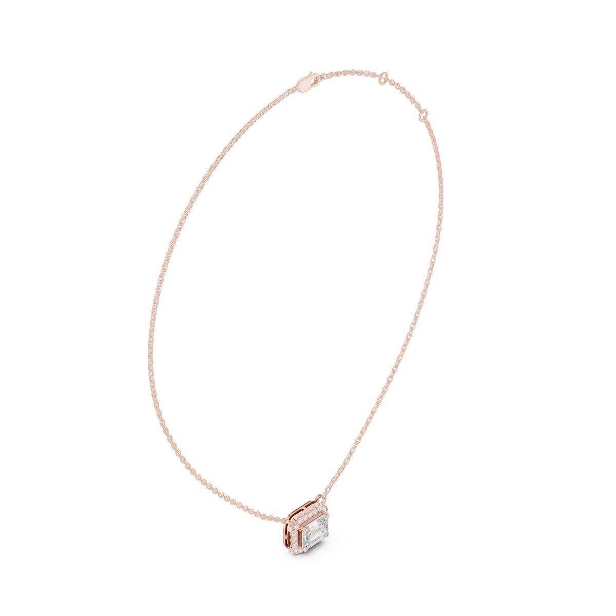 عقد بألماسة إمرلد أفقية بهالة in Rose Gold - VYKA Diamonds