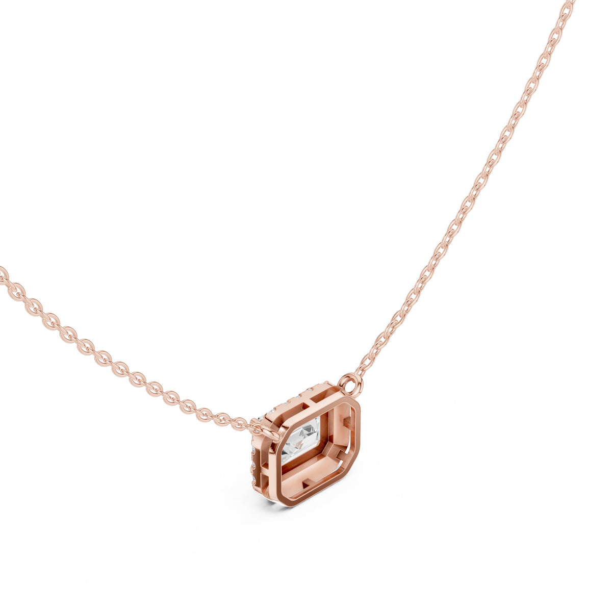 عقد بألماسة إمرلد أفقية بهالة in Rose Gold - VYKA Diamonds