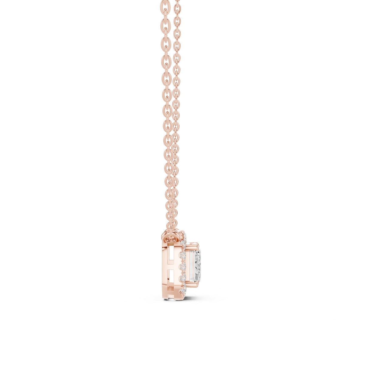 East-West Emerald Cut Halo Diamond Necklace