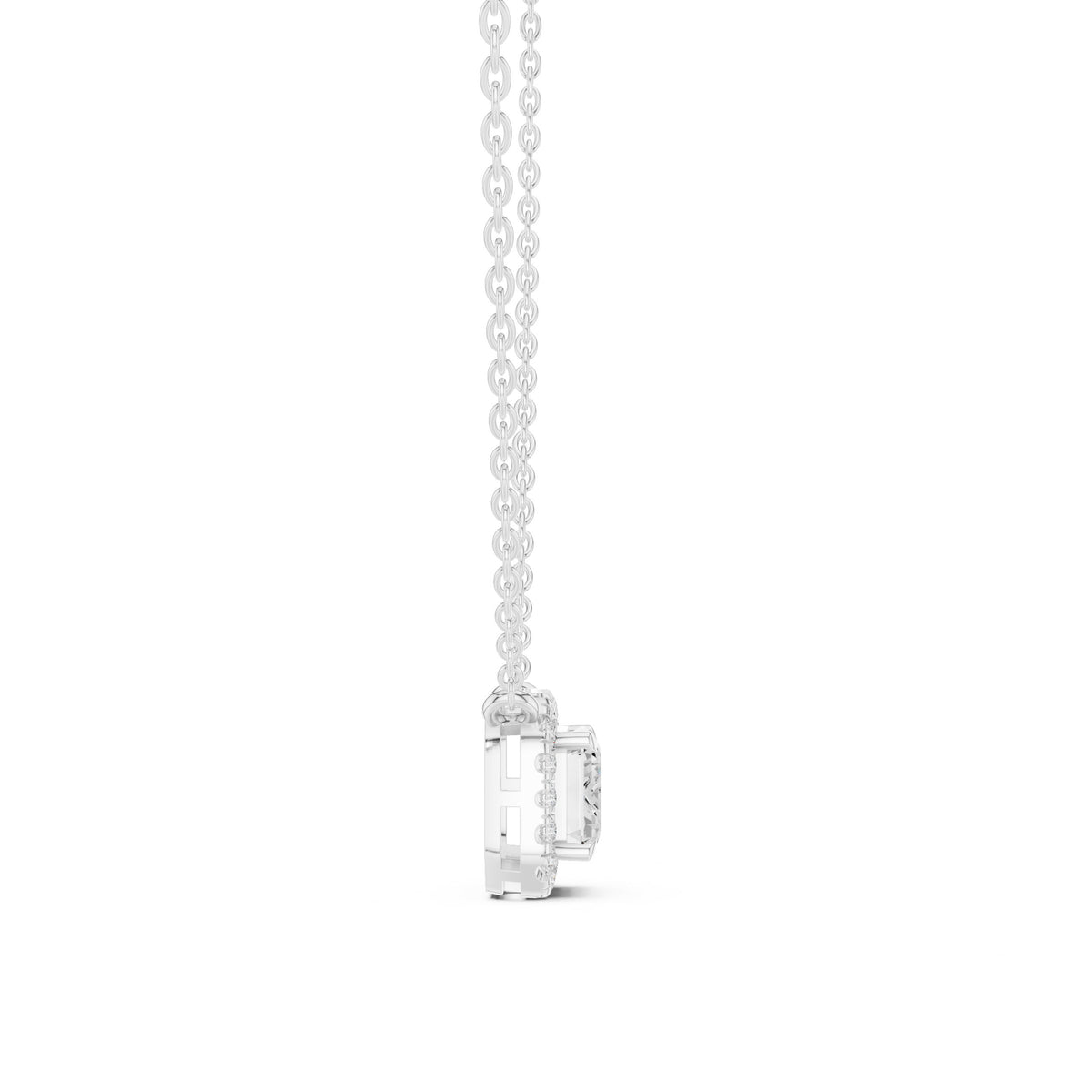 East-West Emerald Cut Halo Diamond Necklace