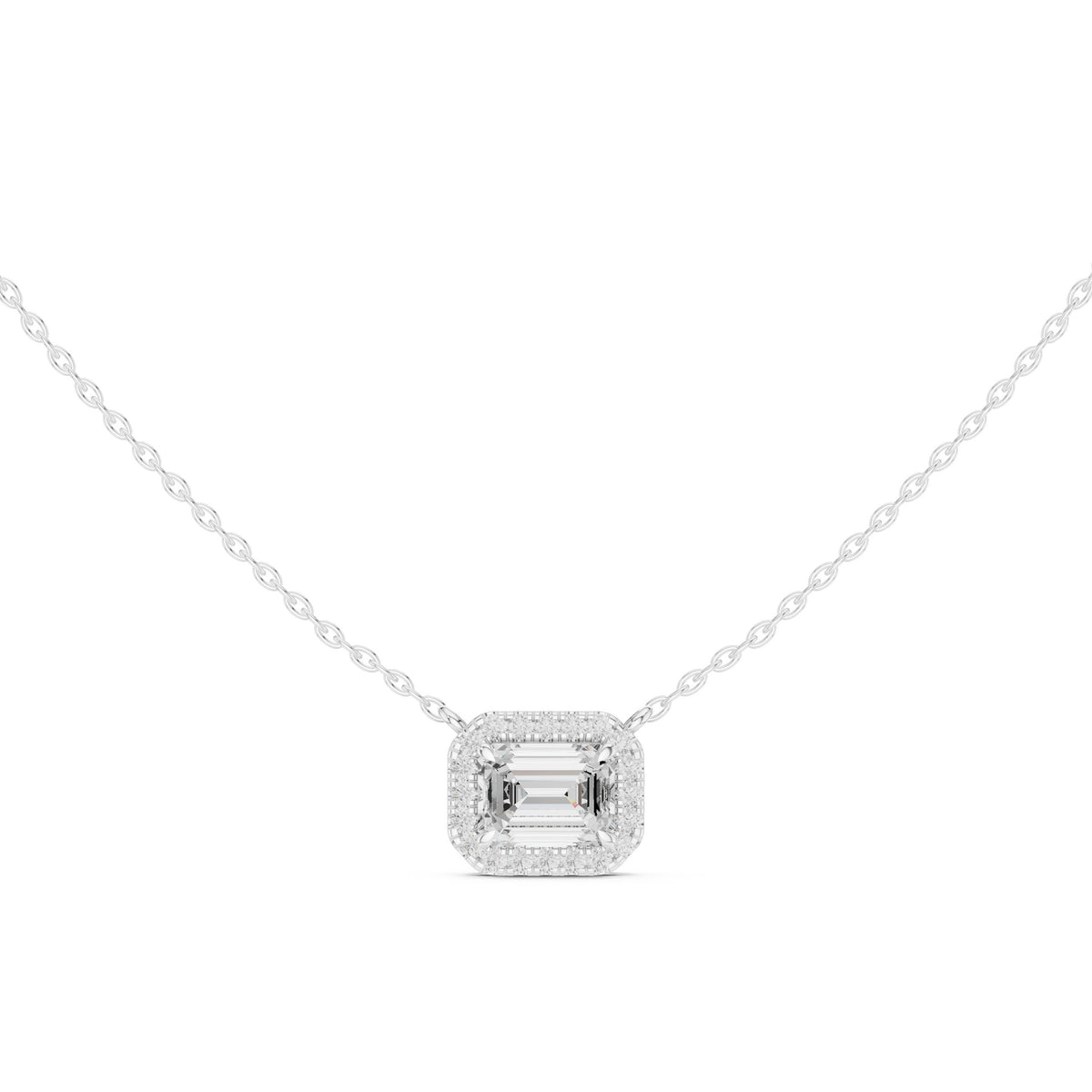 عقد بألماسة إمرلد أفقية بهالة in White Gold - VYKA Diamonds