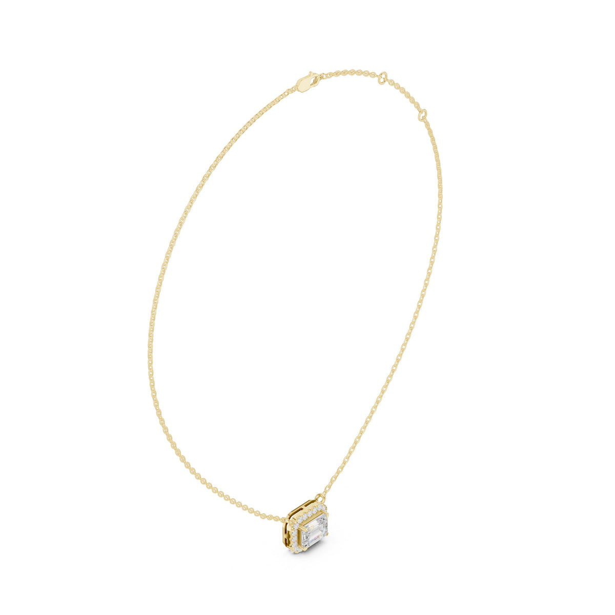 East-West Emerald Cut Halo Diamond Necklace