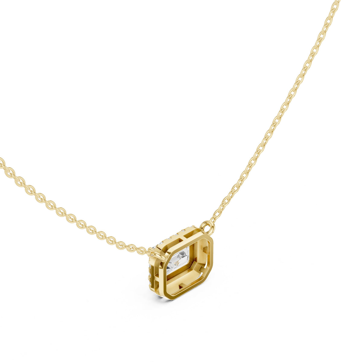 East-West Emerald Cut Halo Diamond Necklace