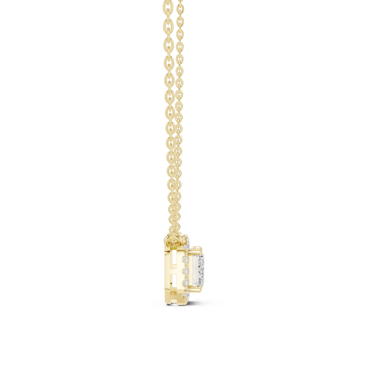 East-West Emerald Cut Halo Diamond Necklace