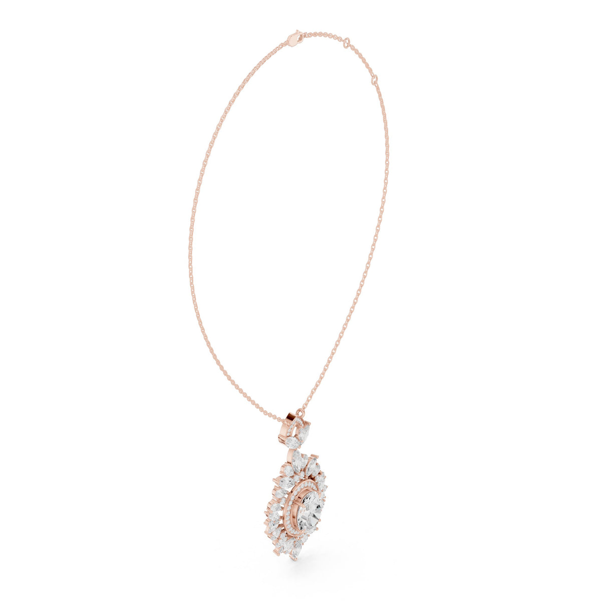 دلّاية كبيرة بألماسة بيضاوية وهالة ماركيز in Rose Gold - VYKA Diamonds