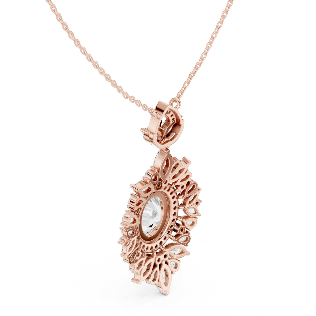 دلّاية كبيرة بألماسة بيضاوية وهالة ماركيز in Rose Gold - VYKA Diamonds