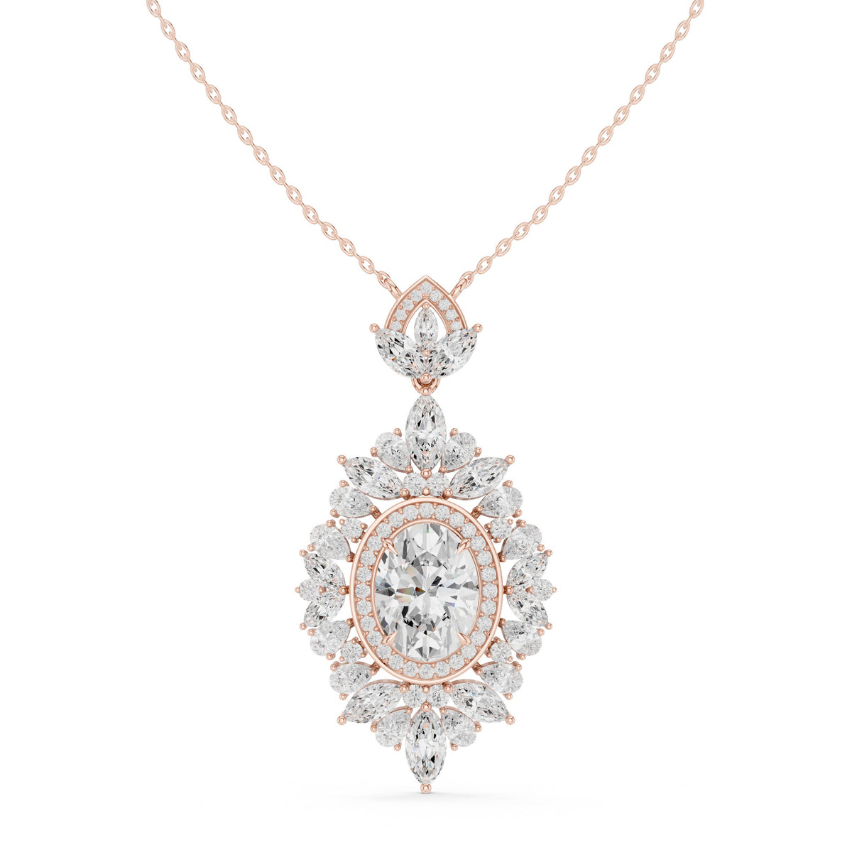 Grand Oval Marquise Halo Diamond Pendant