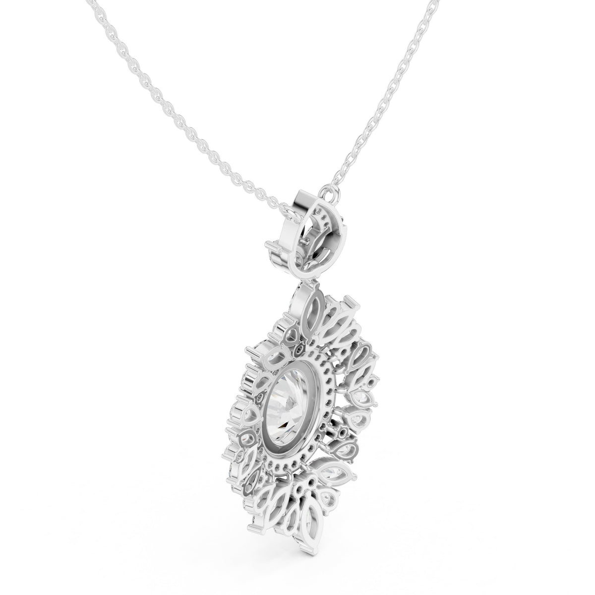 دلّاية كبيرة بألماسة بيضاوية وهالة ماركيز in White Gold - VYKA Diamonds