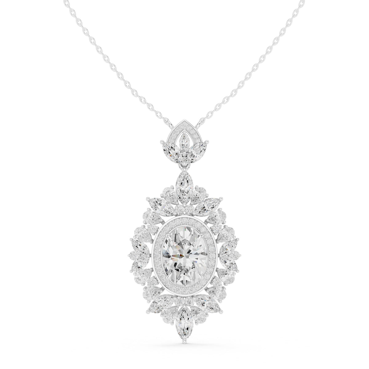 دلّاية كبيرة بألماسة بيضاوية وهالة ماركيز in White Gold - VYKA Diamonds