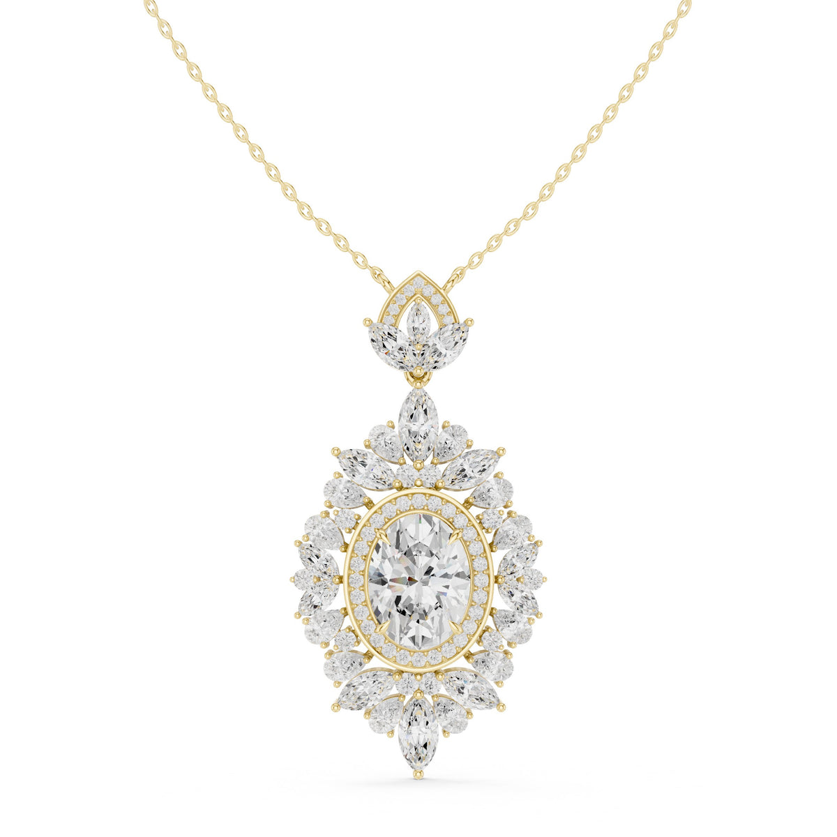 دلّاية كبيرة بألماسة بيضاوية وهالة ماركيز in Yellow Gold - VYKA Diamonds