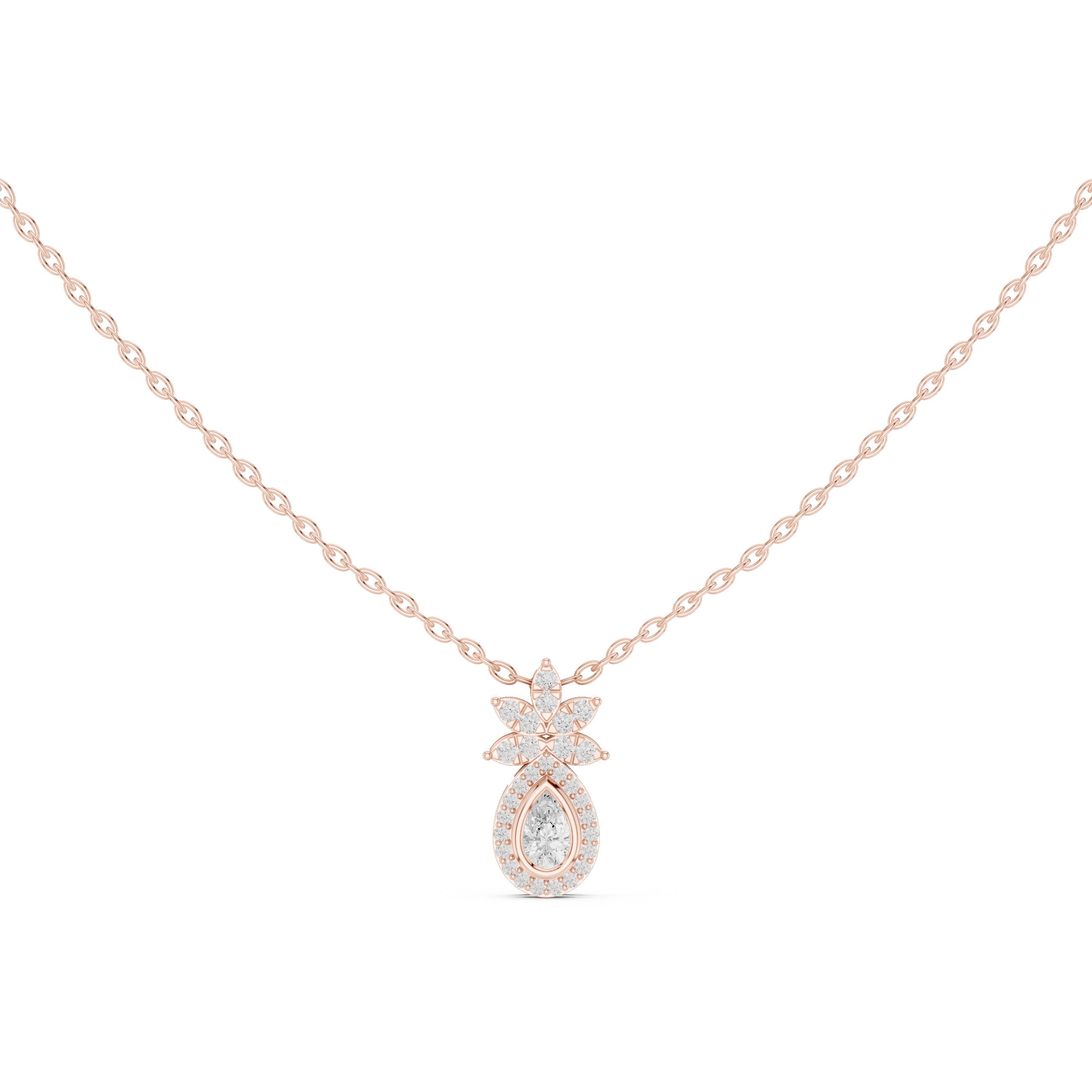 Pear and Crown Diamond Pendant in Rose Gold - VYKA Diamonds