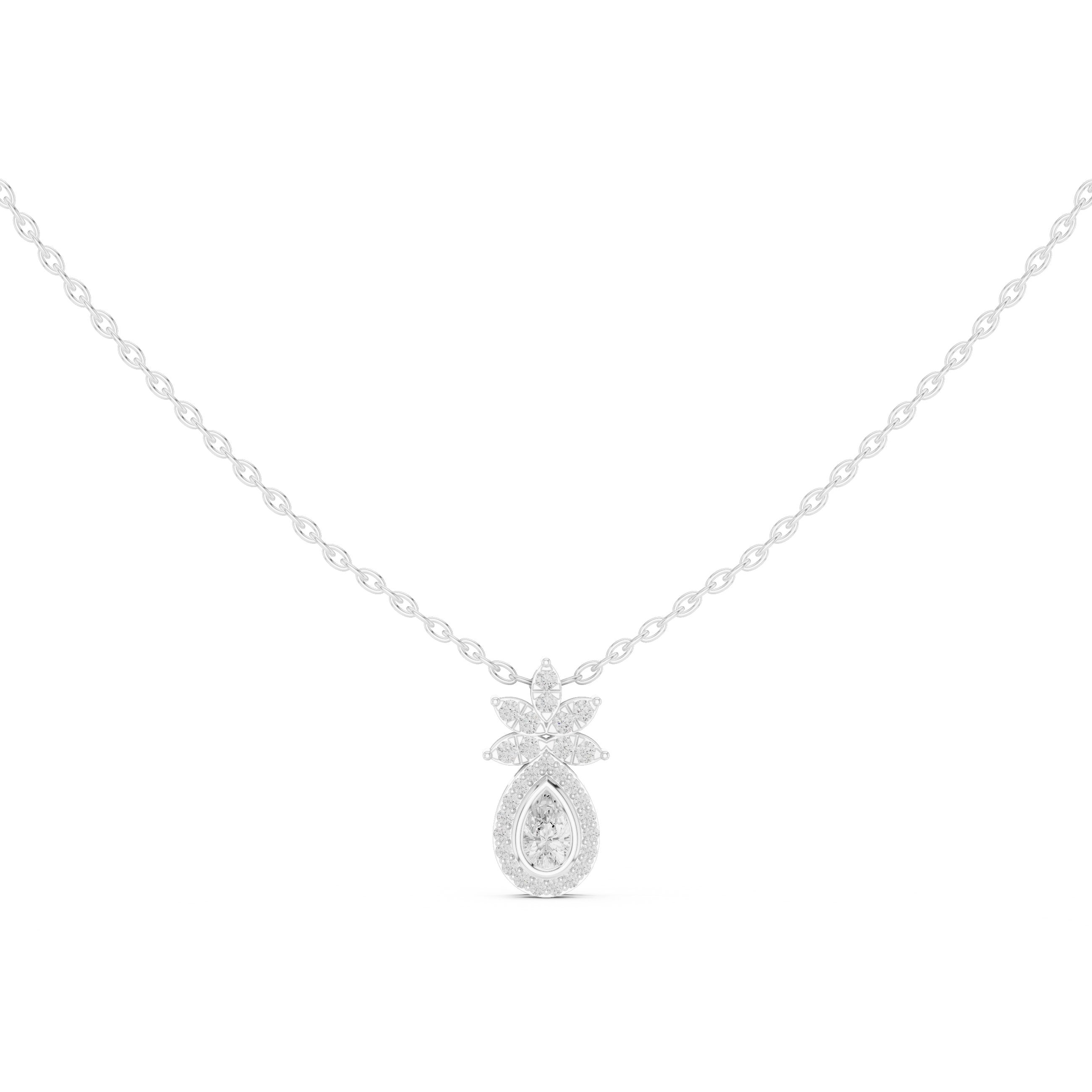 Pear and Crown Diamond Pendant in White Gold - VYKA Diamonds