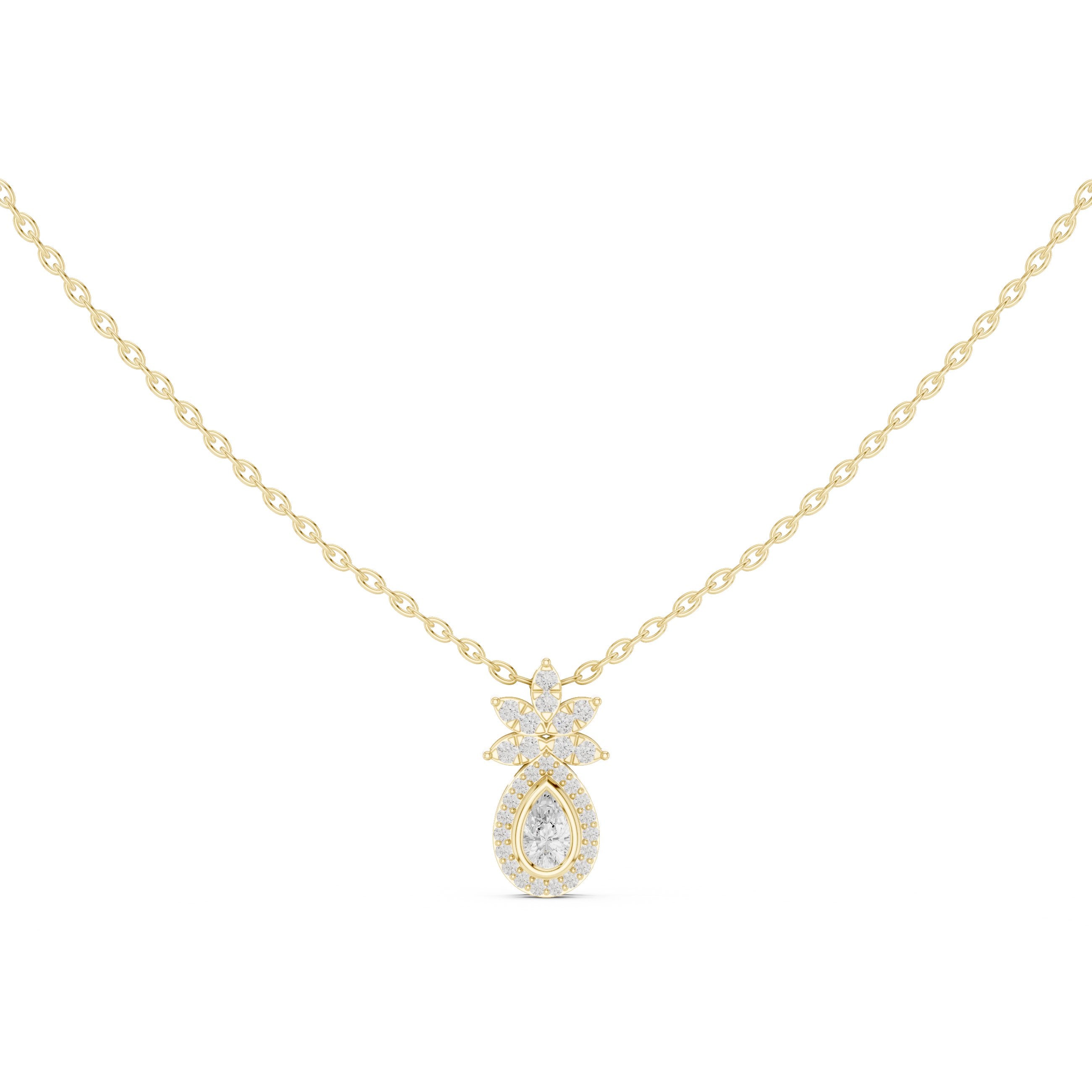 Pear and Crown Diamond Pendant in Yellow Gold - VYKA Diamonds