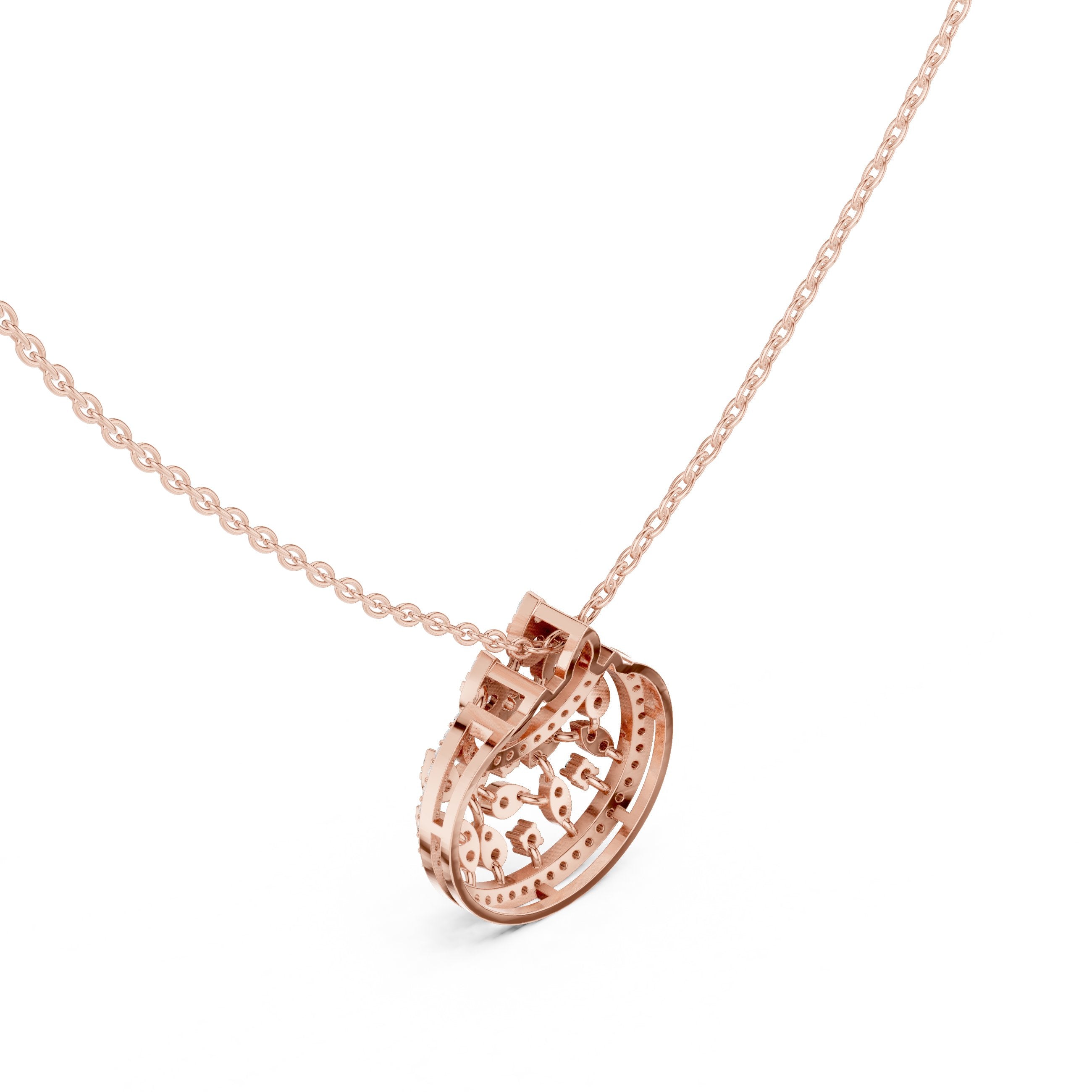 Crescent Crown Scatter Diamond Pendant in Rose Gold - VYKA Diamonds