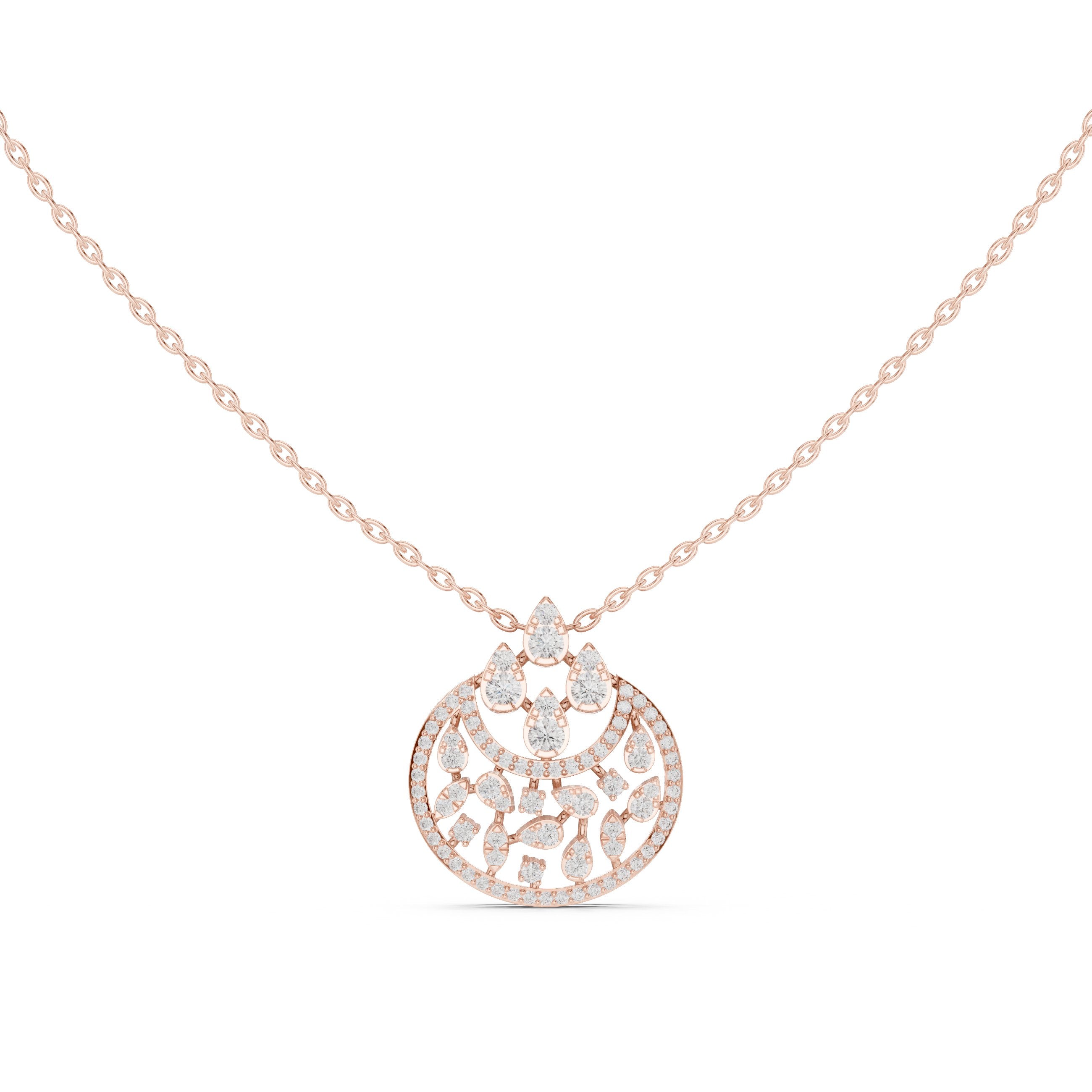 Crescent Crown Scatter Diamond Pendant in Rose Gold - VYKA Diamonds