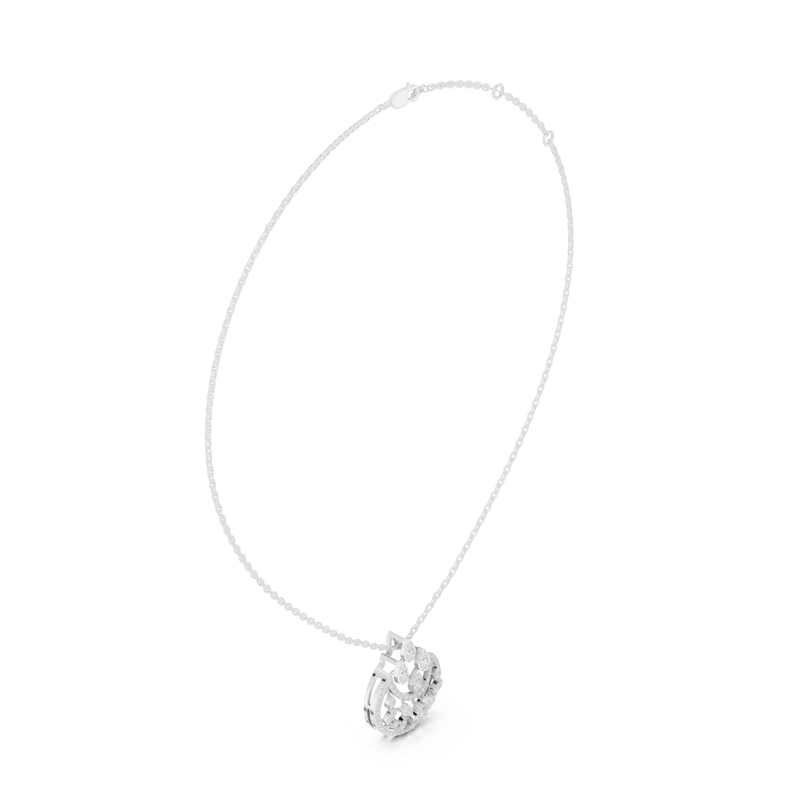 Crescent Crown Scatter Diamond Pendant in White Gold - VYKA Diamonds