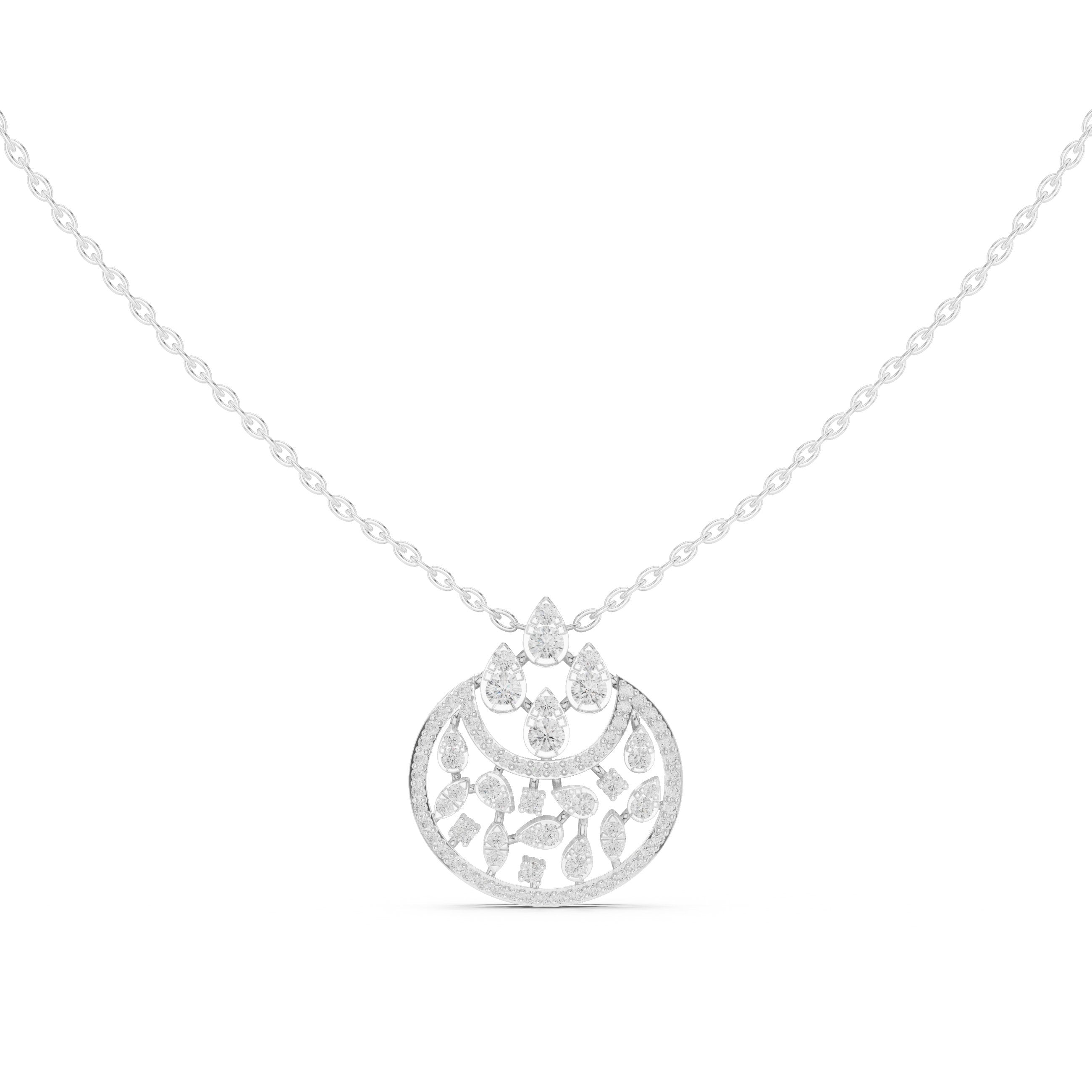 Crescent Crown Scatter Diamond Pendant in White Gold - VYKA Diamonds