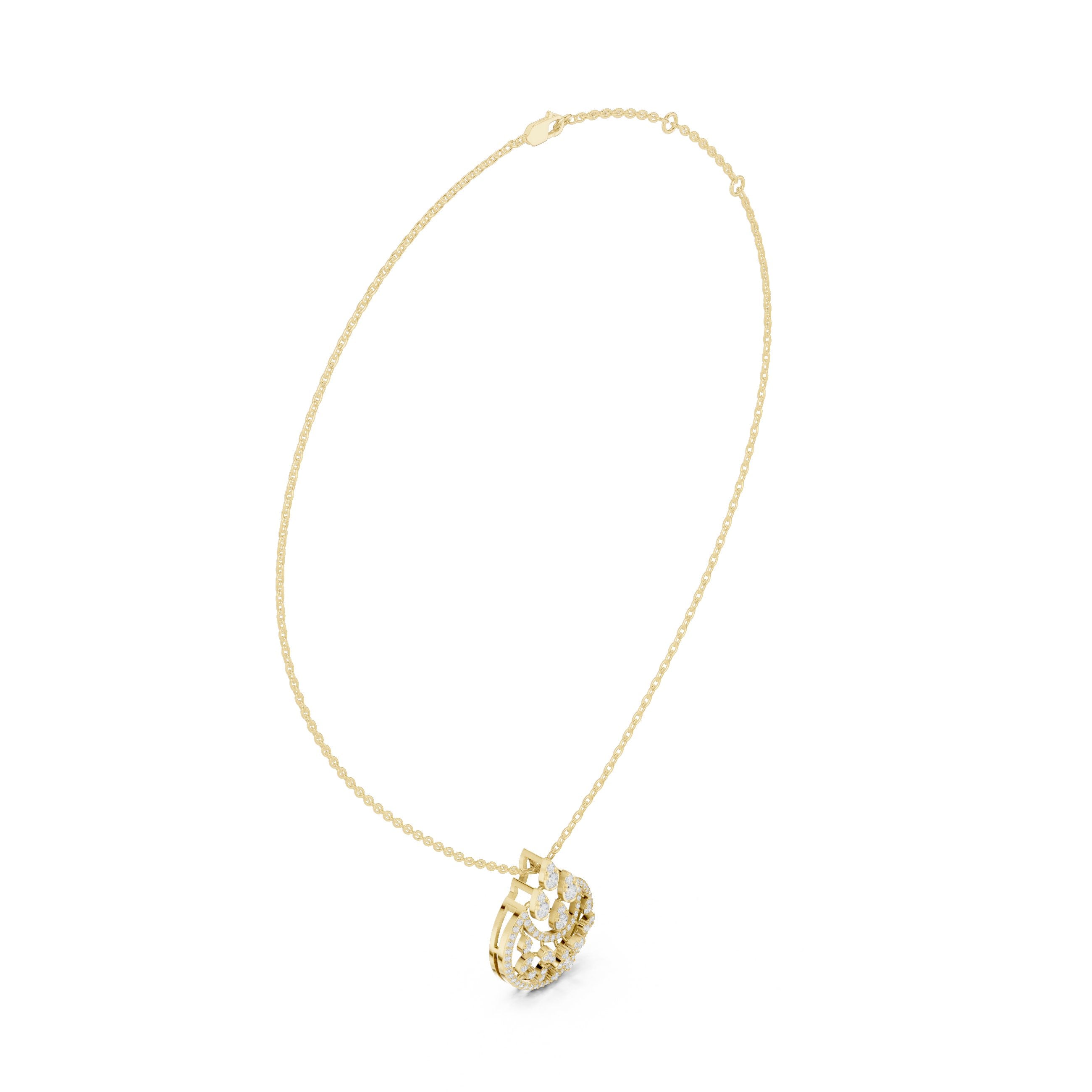 Crescent Crown Scatter Diamond Pendant in Yellow Gold - VYKA Diamonds