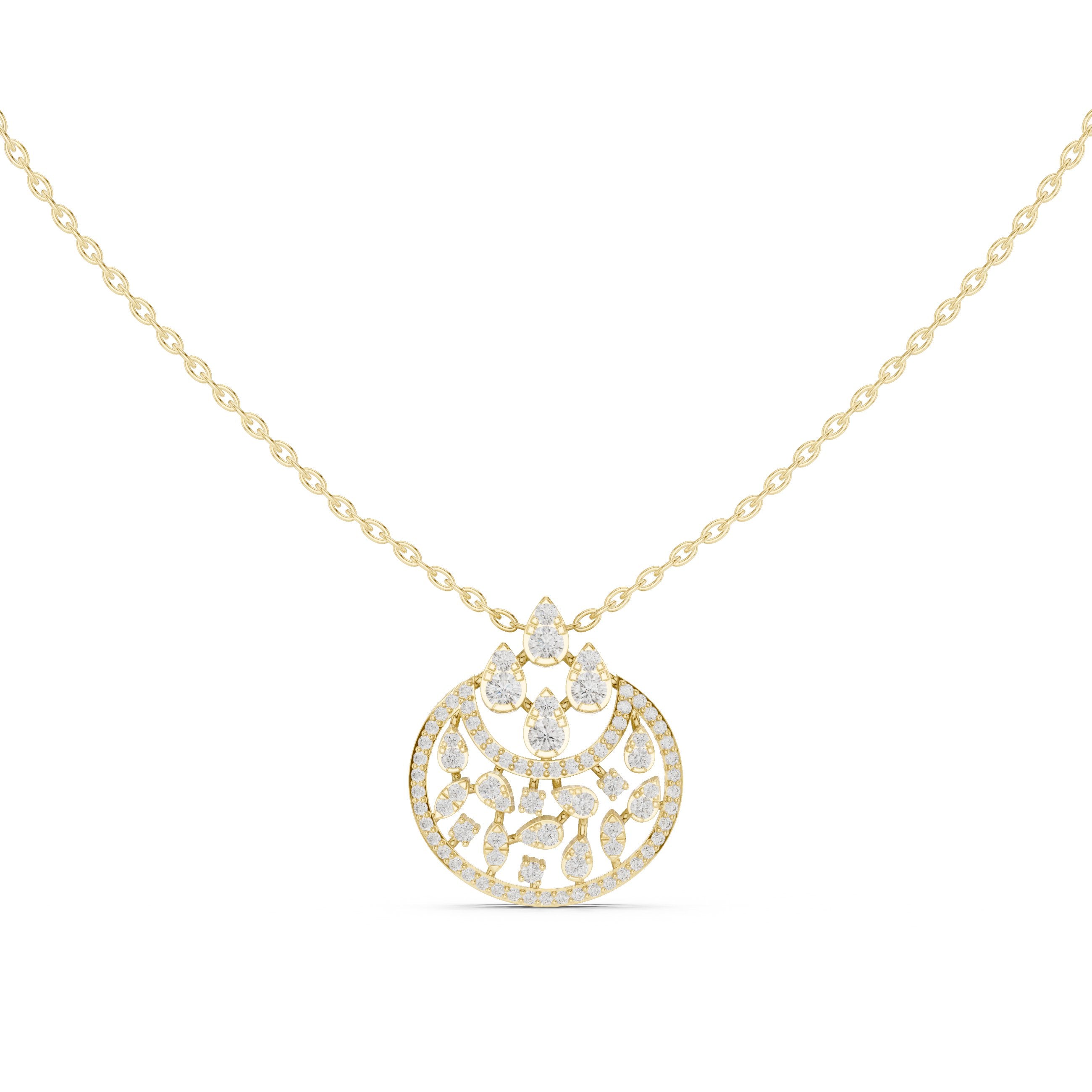 Crescent Crown Scatter Diamond Pendant in Yellow Gold - VYKA Diamonds