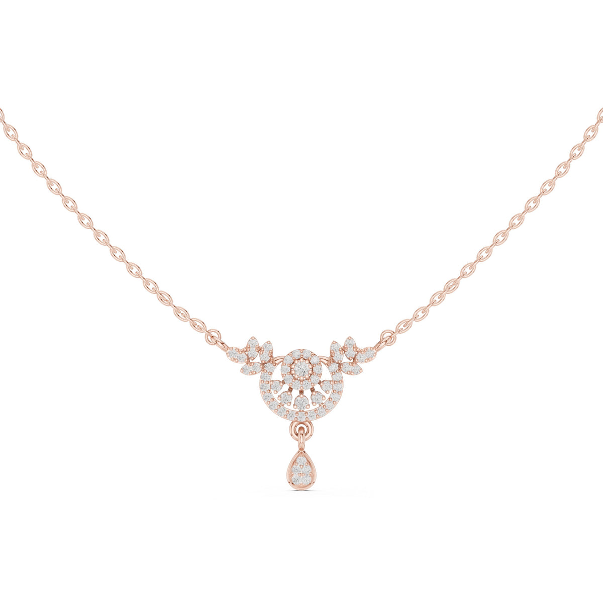 عقد عتيق بأشعة وألماسة كمثرى متدلّية in Rose Gold - VYKA Diamonds