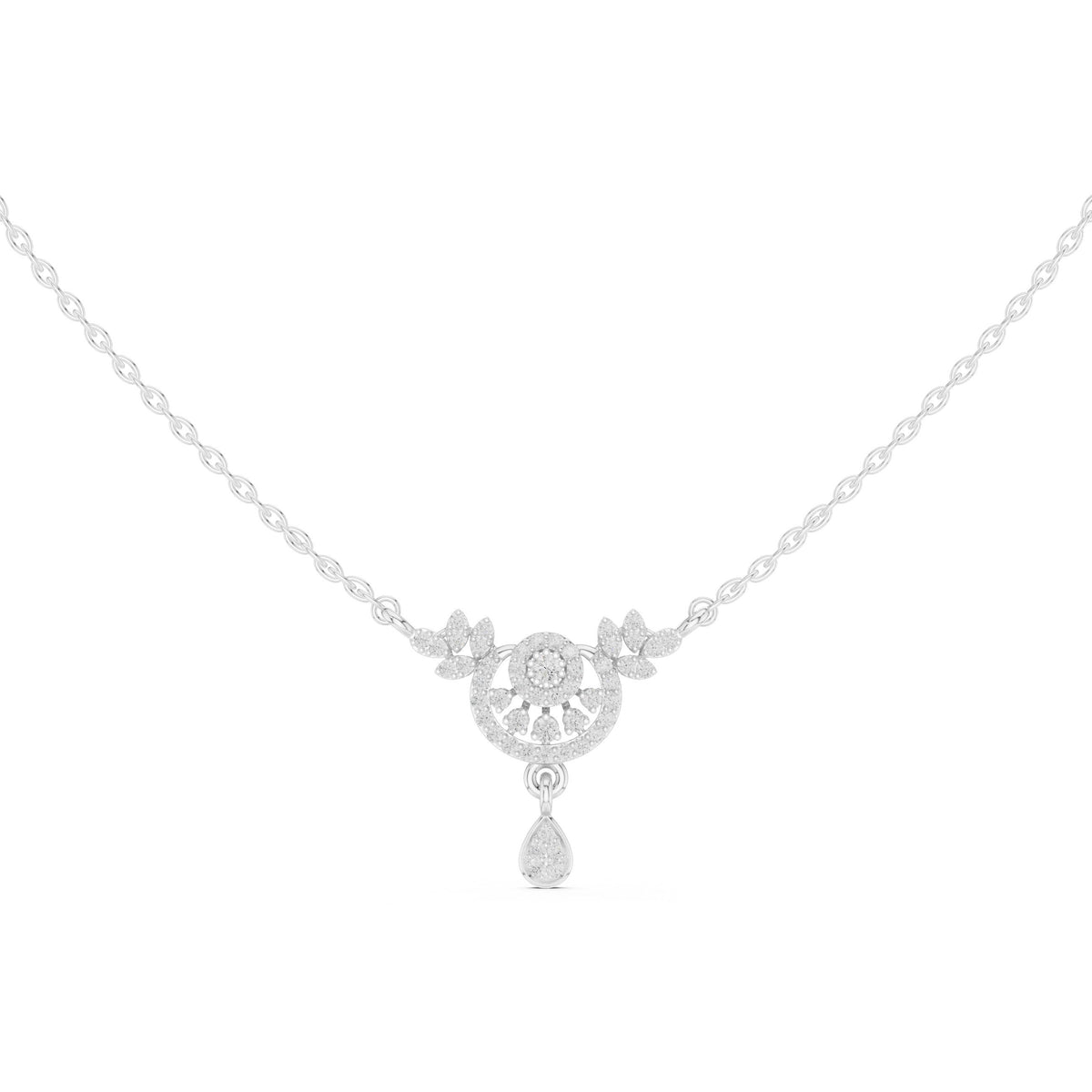 Vintage Sunburst Pear Drop Diamond Necklace