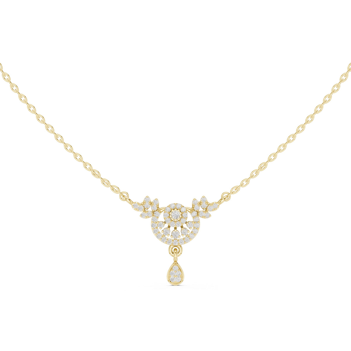 Vintage Sunburst Pear Drop Diamond Necklace