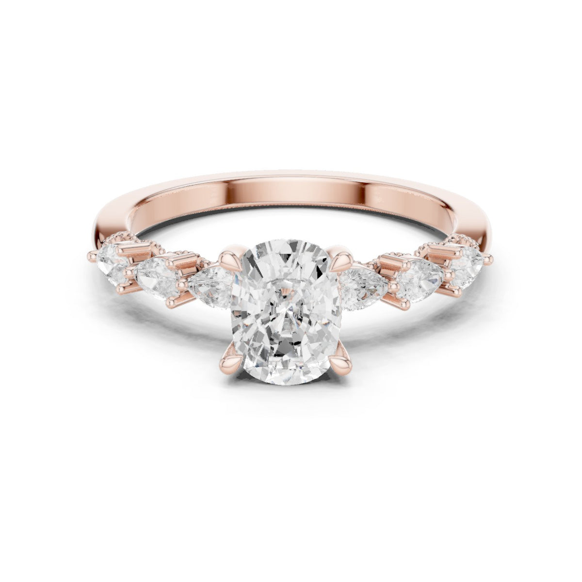 Oval Diamond Engagement Ring with Marquise and Round Side Accents