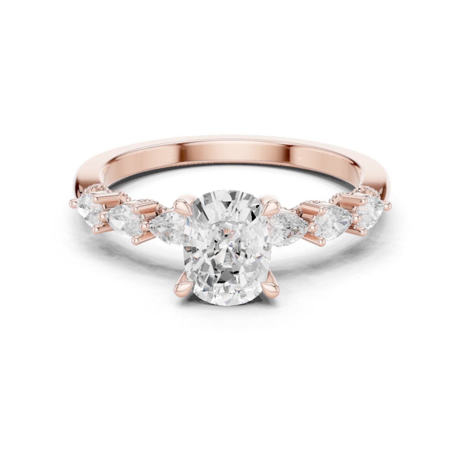 Oval Diamond Engagement Ring with Marquise and Round Side Accents