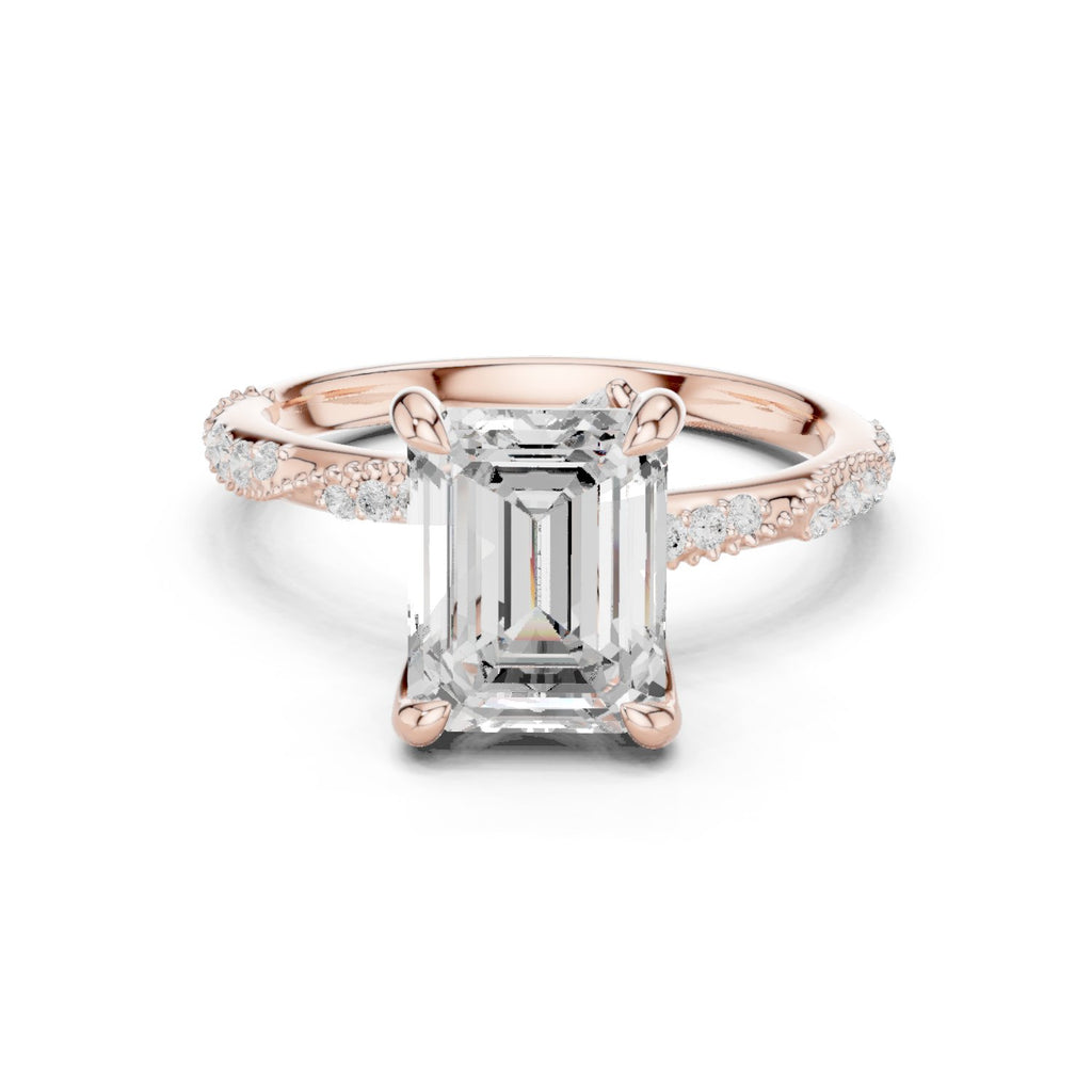 Emerald Cut Engagement Ring with Twisted Vine Pavé Band
