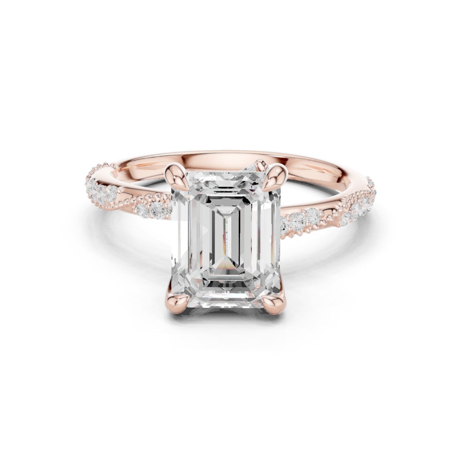 Emerald Cut Engagement Ring with Twisted Vine Pavé Band