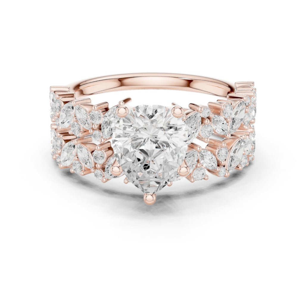 Pear Diamond Engagement Ring with Marquise Vine Cluster Band