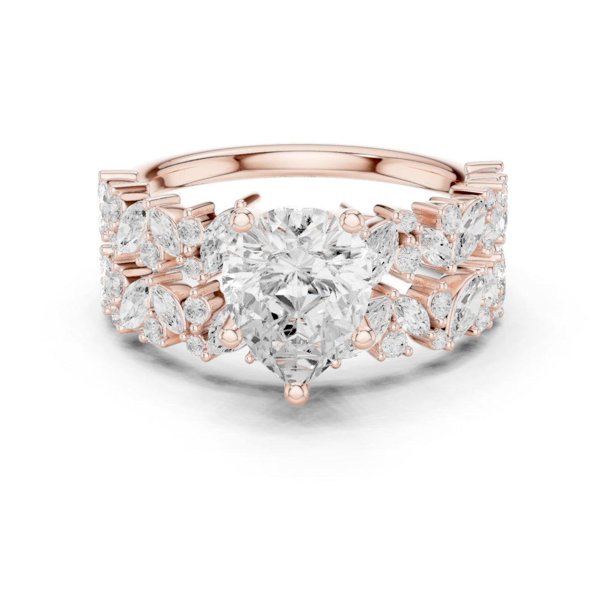 Pear Diamond Engagement Ring with Marquise Vine Cluster Band
