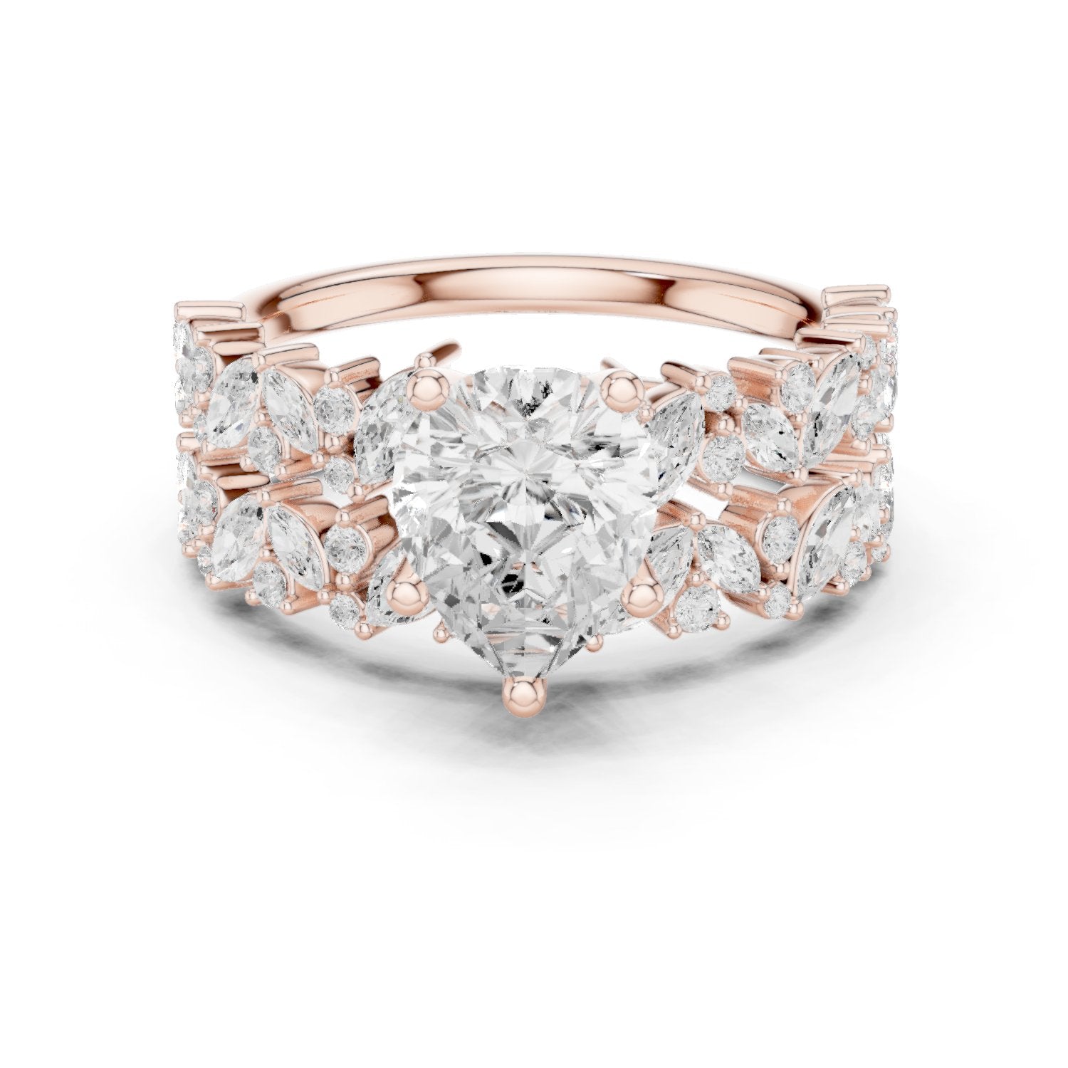 Pear Diamond Engagement Ring with Marquise Vine Cluster Band