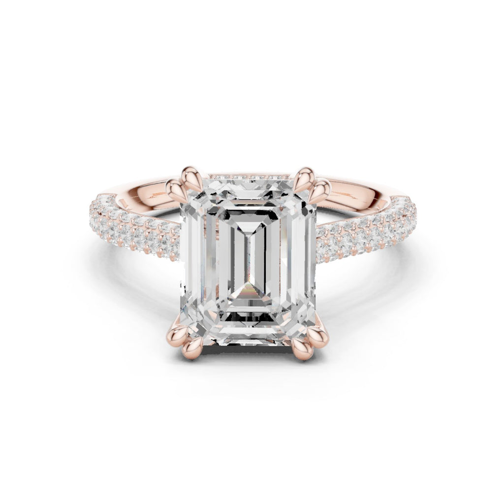 Emerald Cut Engagement Ring with Pavé Band and Cathedral Setting