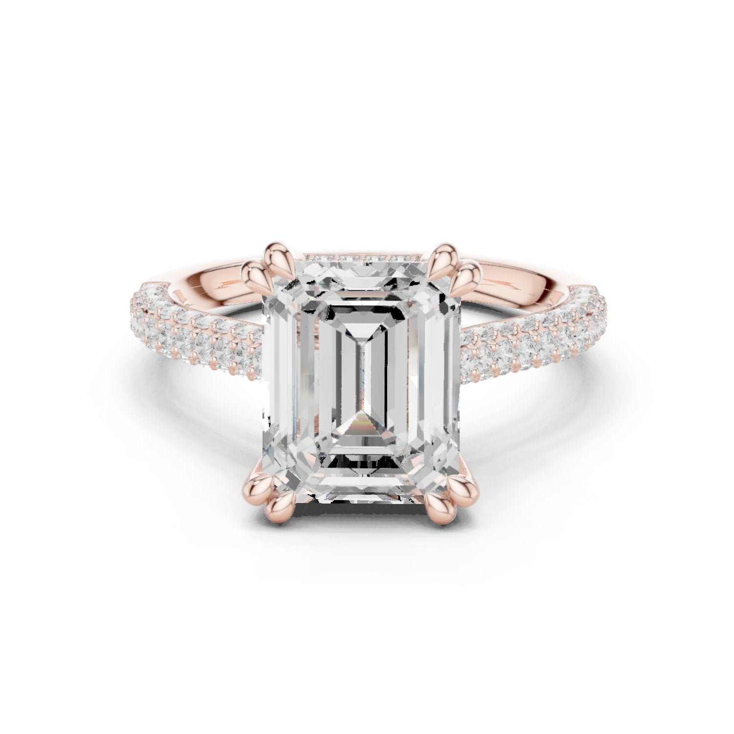 Emerald Cut Engagement Ring with Pavé Band and Cathedral Setting
