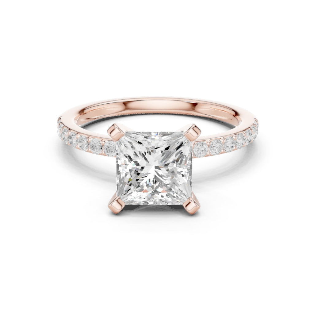 Princess Cut Engagement Ring with Pavé Band