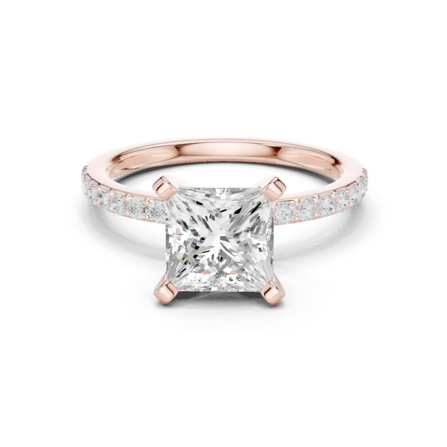 Princess Cut Engagement Ring with Pavé Band