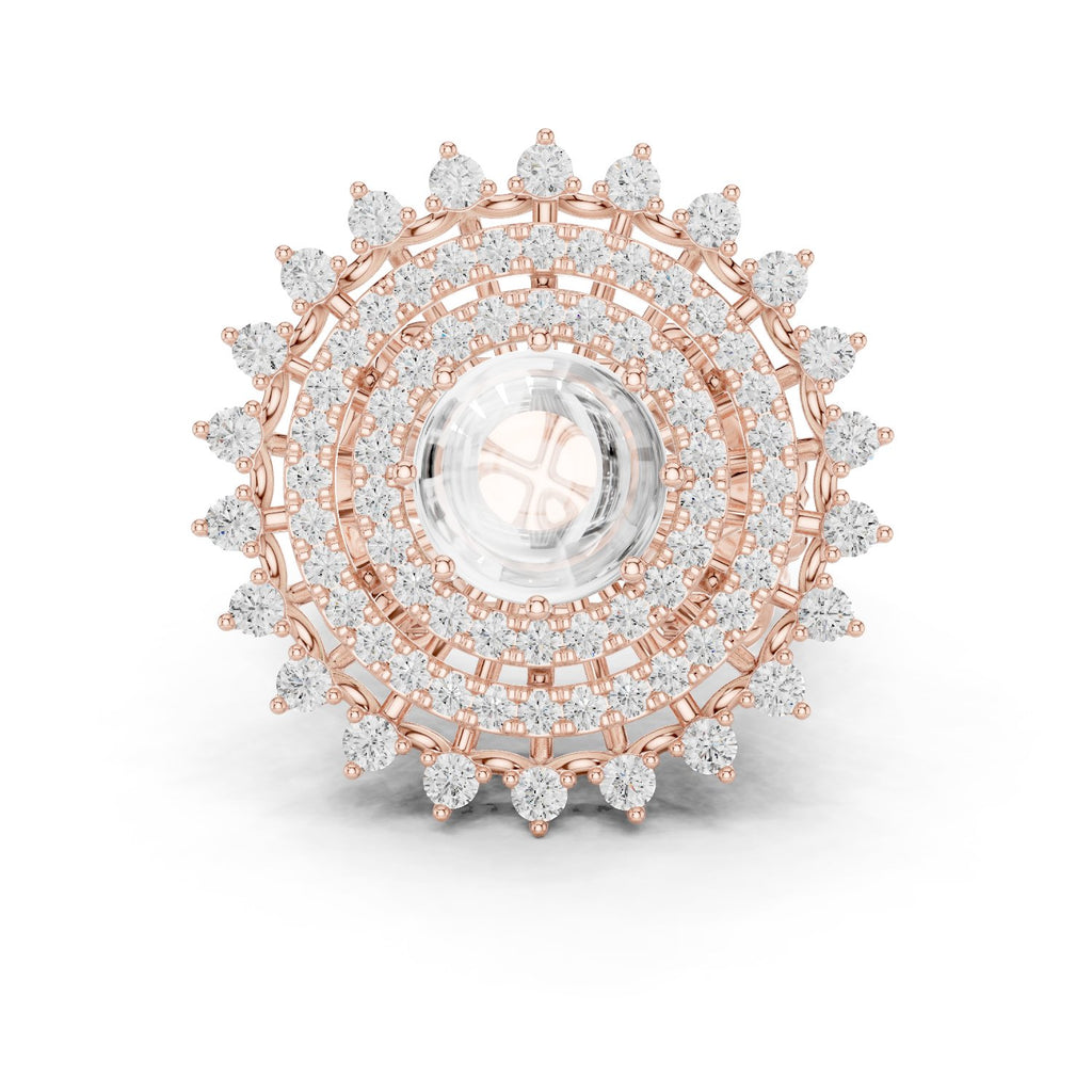 Diamond Sunburst Crown Cluster Cocktail Engagement Ring