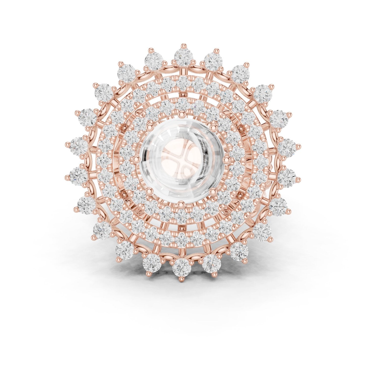 Diamond Sunburst Crown Cluster Cocktail Engagement Ring