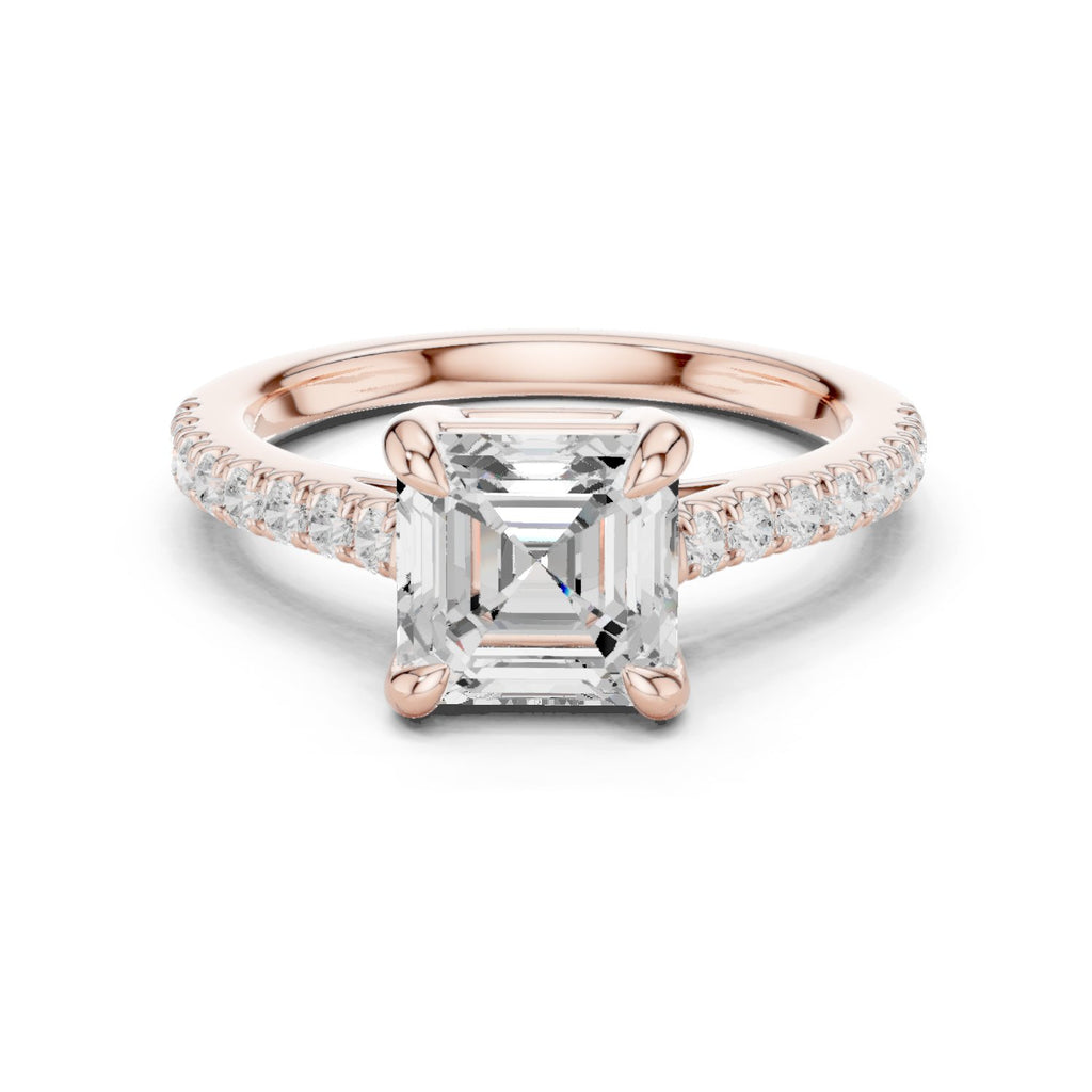 Asscher Cut Engagement Ring with Pavé Band