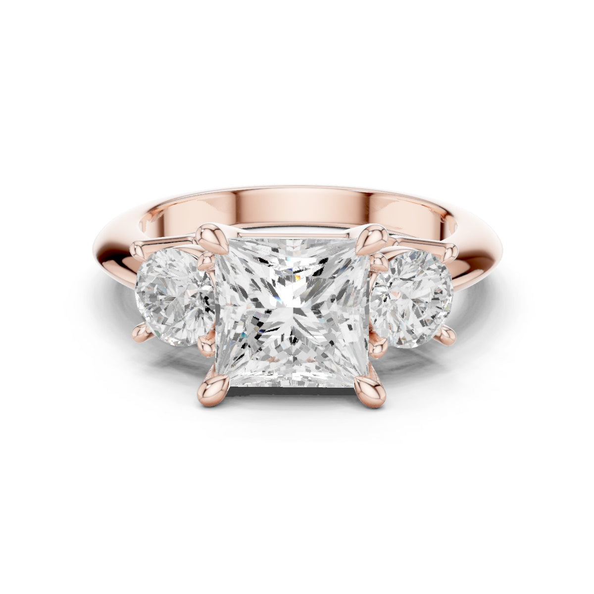 Princess Cut Three Stone Engagement Ring with Round Sides
