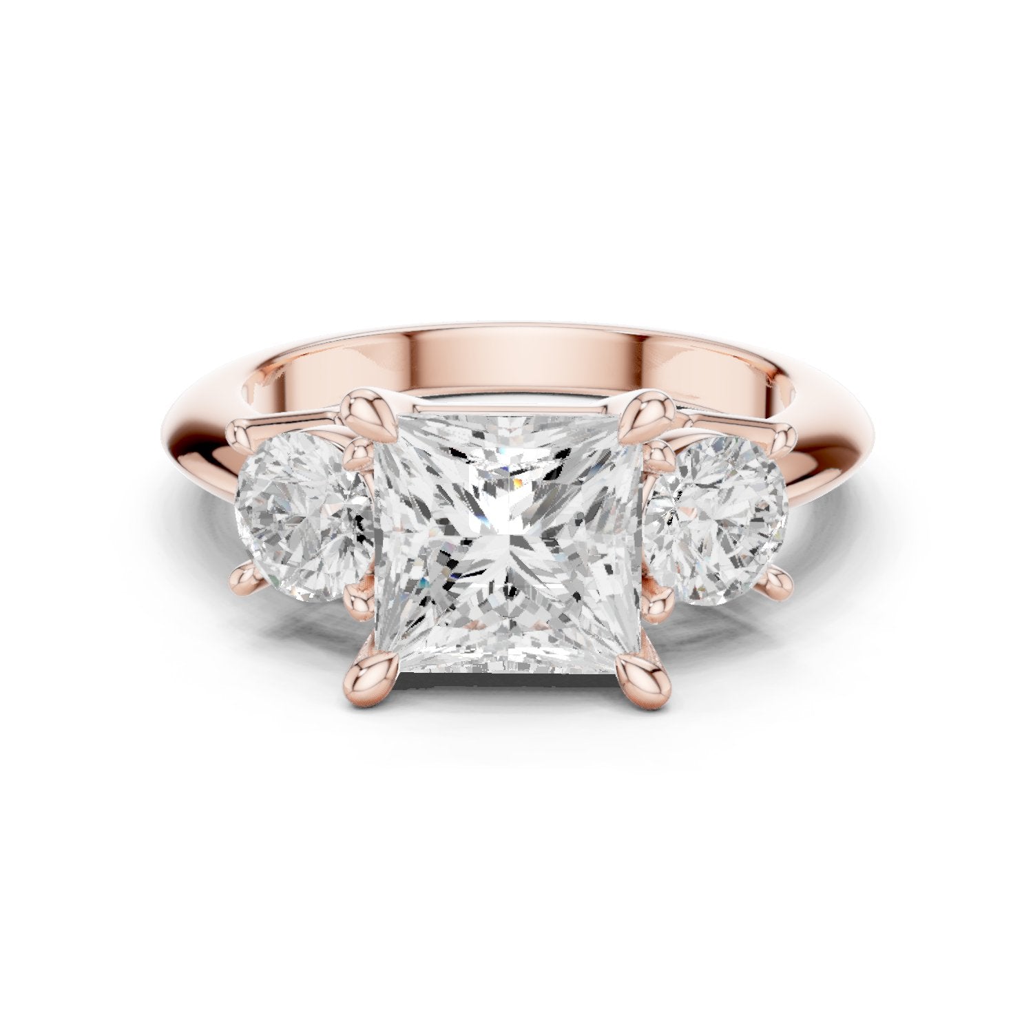 Princess Cut Three Stone Engagement Ring with Round Sides