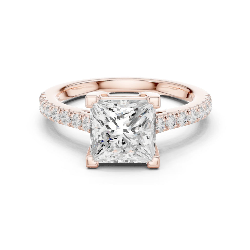 Princess Cut Engagement Ring with Pavé Band