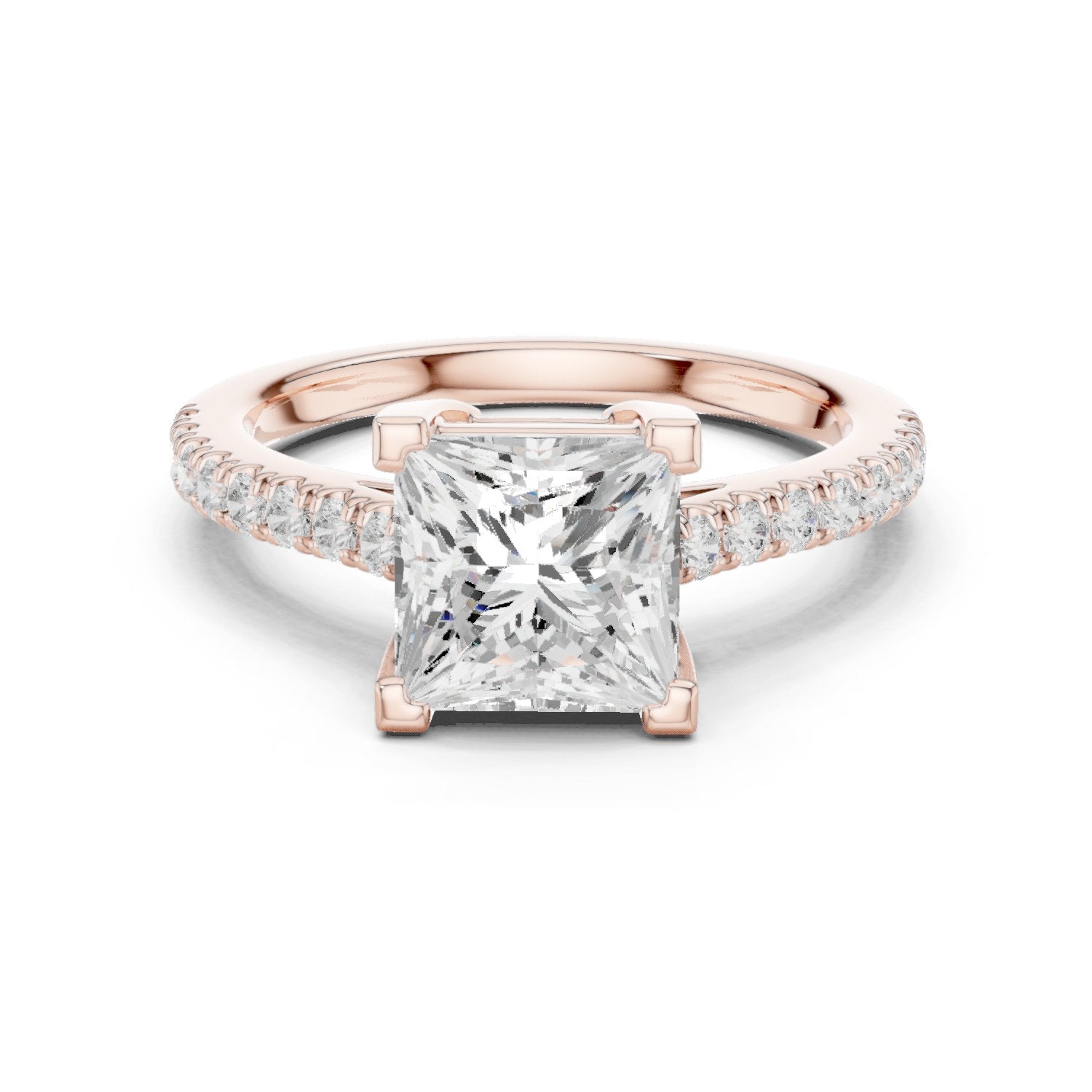 Princess Cut Engagement Ring with Pavé Band