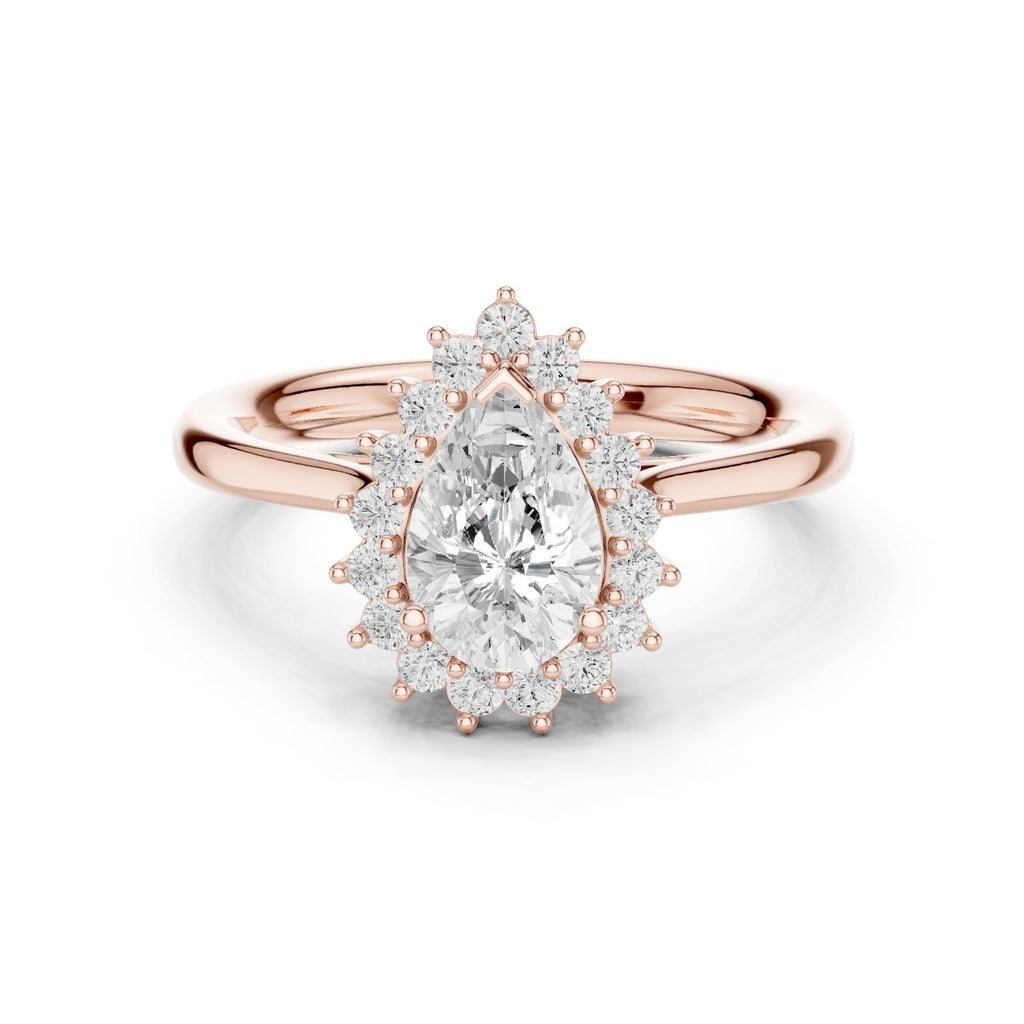 Pear Diamond Floral Halo Engagement Ring