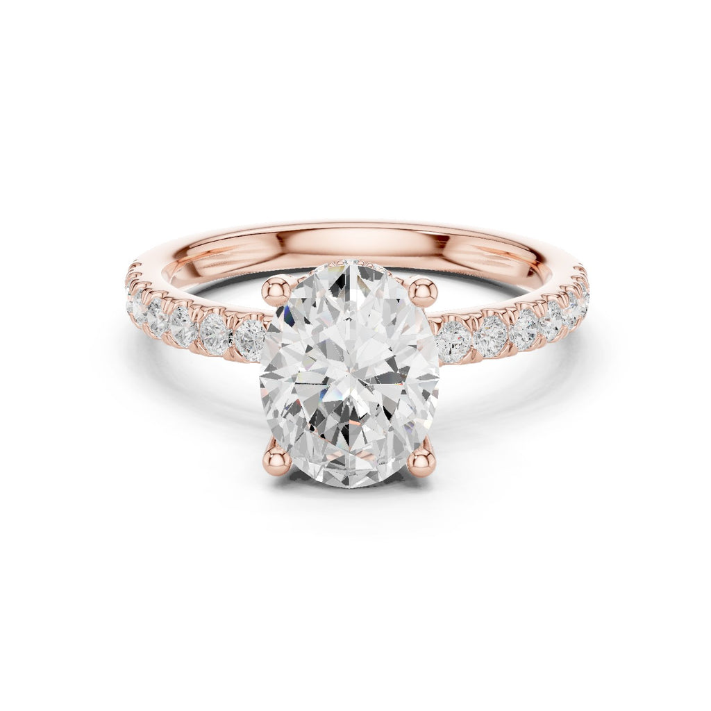 Oval Diamond Hidden Halo Engagement Ring with Pavé Band